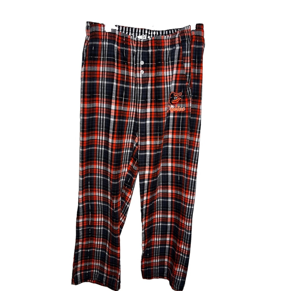 Baltimore Orioles Plaid Metallic Flannel Pajama Elastic Pocket Pant Logo Small